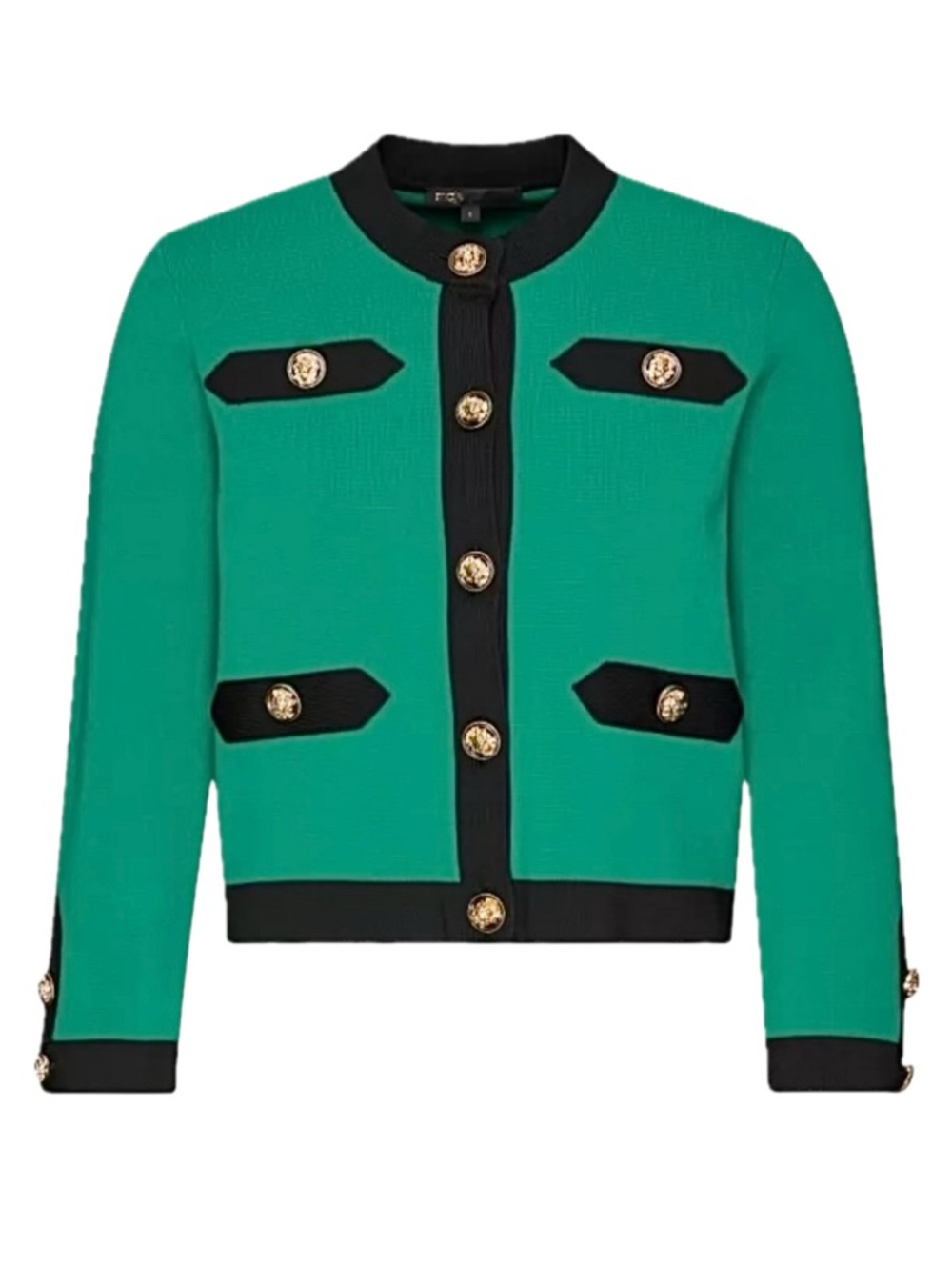 MAJE Mireille Military Cardigan Sweater Knit Jacket Green Black Gold 1 S Small - Picture 2 of 12